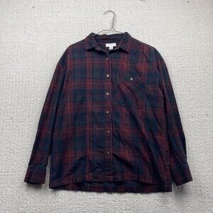 Topshop Corduroy Blouse Dark Red Plaid Button Front Shirt Size 4 Camp Lumberjack